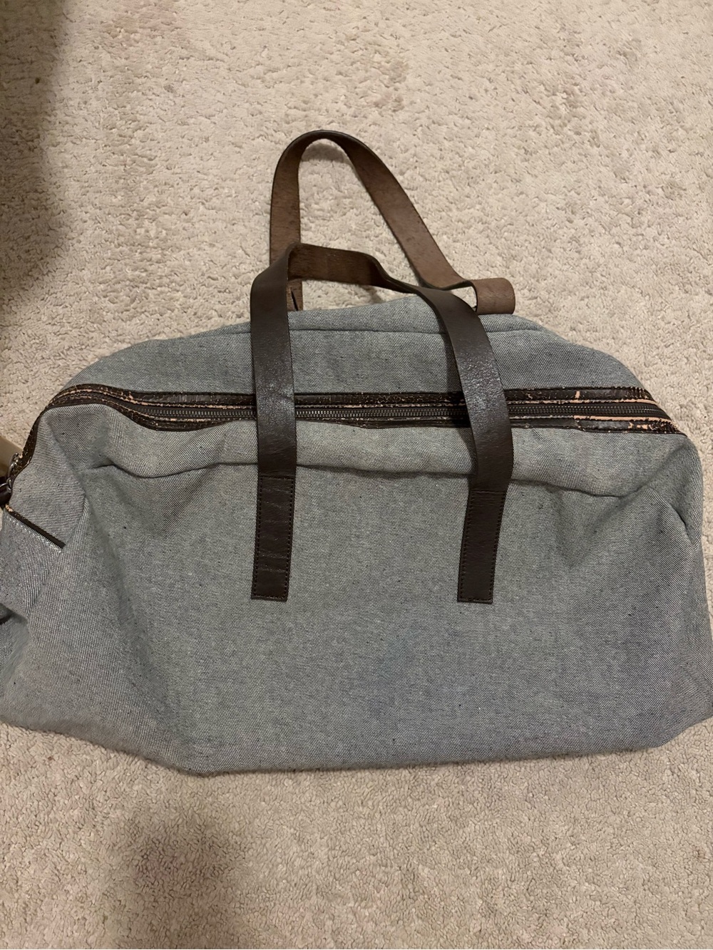 Everlane Gray Canvas Travel Duffel with Dark Brown Handles